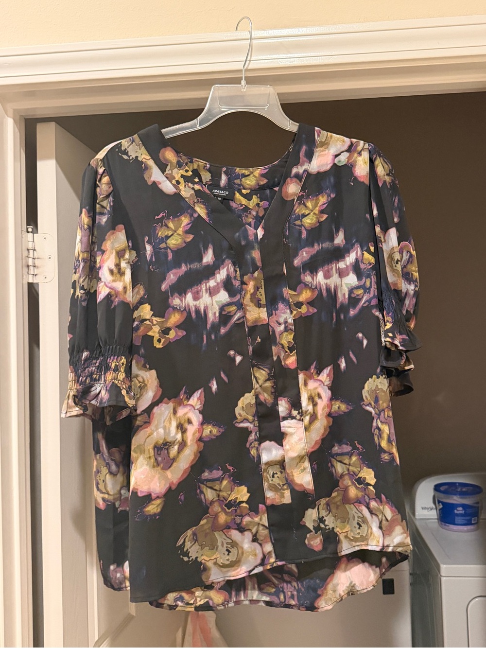 Abstract Floral Black V-Neck Blouse - Women